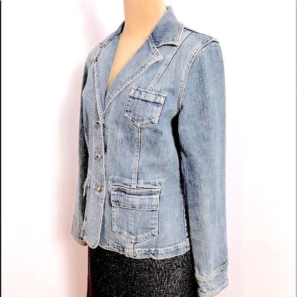 Tailored Blue Denim Jean Jacket Bling Button Embellishments Size S - Picture 2 of 10